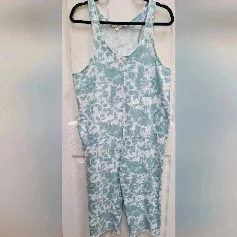 Colsie Cropped Tie Dye Turquoise Romper Lounge Fleece w/ pockets Size Medium